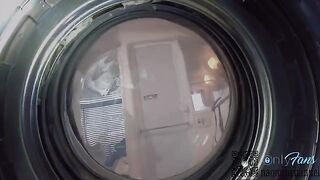 Girl searches for missing underwear in the washing machine