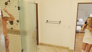 Stepdaughter sneaks into shower with her stepfather in a thrilling SPYFAM scene