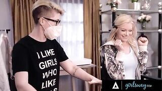Scissoring sex with gorgeous Asian Ember Snow and blonde beauty