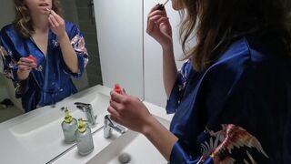 French student gets banged in the bathroom in the morning
