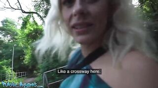 Blonde MILF with natural tits and nice pussy flaps gets fucked outdoors in a public park