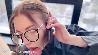 A girl talks on the phone with her husband while being fucked by a friend