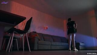 A sexy girl fucks with a big toy in her wet pussy, mimicking an android