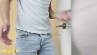 Hot stepmom caught her stepson spying, lets him take her