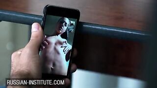 A petite beauty warms up her boyfriend with a video call