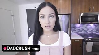 The stepdaughter, Mila Monet, lets her stepfather take her from behind