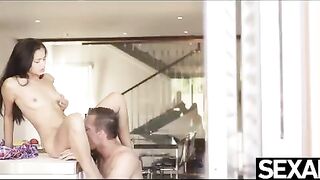 Bent over the kitchen counter for a hard doggy style sex