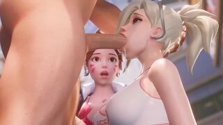 Mercy teaches DVA how to make a deepthroat in this hot Overwatch 3D scene