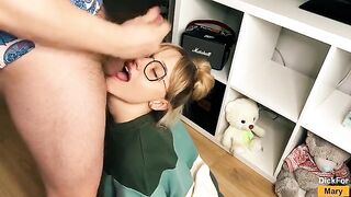 A cute girl learned to suck cock and she did it perfectly