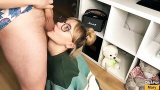 A cute girl learned to suck cock and she did it perfectly