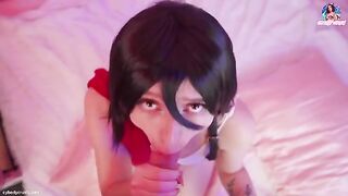 Mikasa Ackerman gets her pussy filled with cum after riding a huge cock