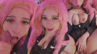 Mitsuri Kanroji from Demon Slayer gets her pussy and mouth full of cum