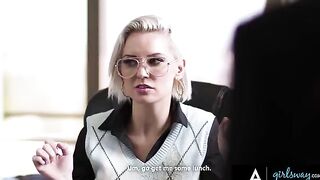 The boss punishes her two gossiping employees in a steamy scene