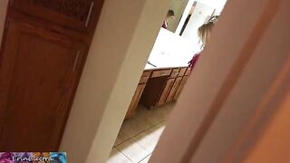 The stepmom is getting ready for bed while her stepson films her