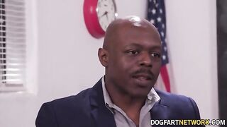 Cute blonde Heather Honey gets her asshole gapped by two huge black cocks