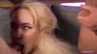 Blonde girl Bella Mur with huge boobs in threesome