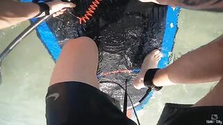 A stunning girl was caught in a thrilling wave on the beach