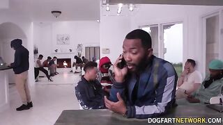 Babe Harley King gets her face covered with cum in a hot blowbang scene