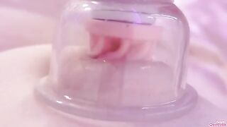 4 times cum: Nipples and clit erecting by sucking toy, loud moaning orgasm