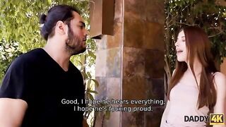 A petite girl gets fucked by her boyfriend’s dad, fulfilling a fantasy