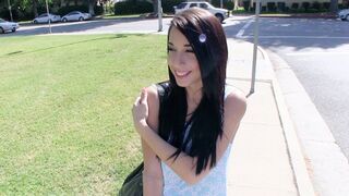 Pervert guy paid teen Mia Hurley to show her tits in public
