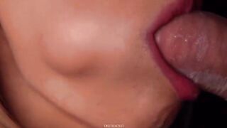 Horny babe broke condom while sucking and got cum in her mouth