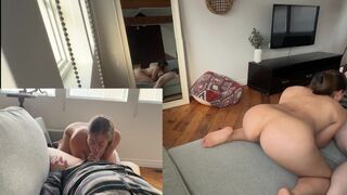 A couple enjoys passionate sex in a BNB place they’re staying