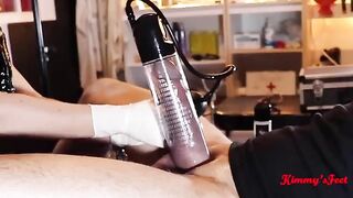 The cock gets pumped and the cum is released in a burst
