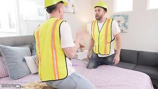 The tiny Asian beauty thanks the movers with her face for their hard work