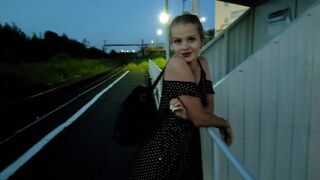The confused babe waited for the train and got a cock, creampie, and cum in public