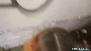 Public Agent Tight Spanish babe gives blowjob and fucks behind husbands back