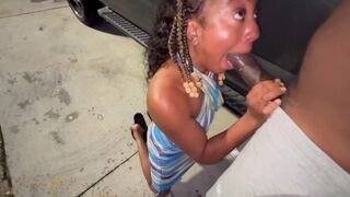 A married woman makes a blowjob in the parking lot like a prostitute
