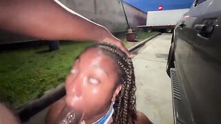 A married woman makes a blowjob in the parking lot like a prostitute