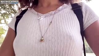 Babe has sex with a stranger on the beach and masturbates publicly