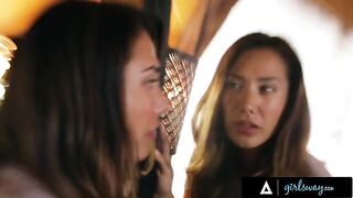 A beauty has hard sex with her wife in a rented cabin during their vacation