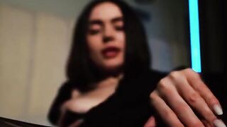 A beautiful girl with big tits has sex in oily stockings