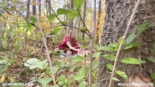 A little girl in a red cape is being fucked by a big bad wolf outdoors