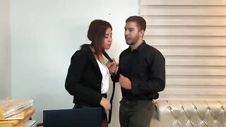 The beautiful secretary, in stockings, has sex with her handsome boss