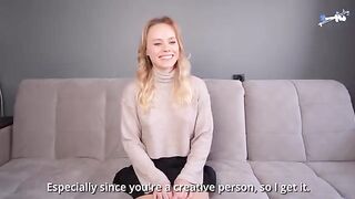 A cute blonde girl with big ass fucks at her casting