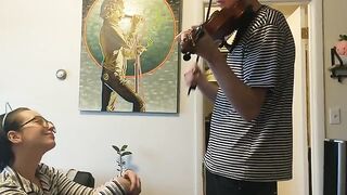 Trying to practice violin with my girlfriend