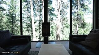 A girl lives in the woods alone and rubs herself in yoga pants
