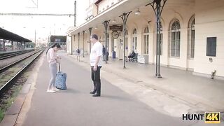 The hunter met a girl at the train station and paid her to get intimate