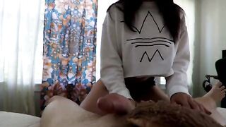 A sexy amateur couple enjoy a passionate reverse cowgirl first thing in the morning
