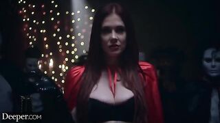 Four submissives serve the dominatrix in an intense orgy scene