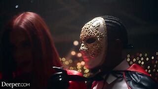 Four submissives serve the dominatrix in an intense orgy scene