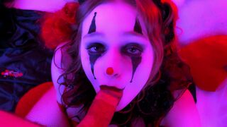Kinky clown blowjob and facial with a twist of fear and desire