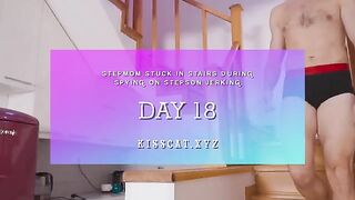 A step mom got stuck in the stairs and was jerked off by her step son