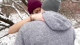 Husband shares his wife with friend in a snowy fuck