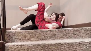 Pervert guy fucked his stepsister on the stairs, a total mess!