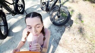 Petite brunette takes big tourist dick on a bike ride adventure